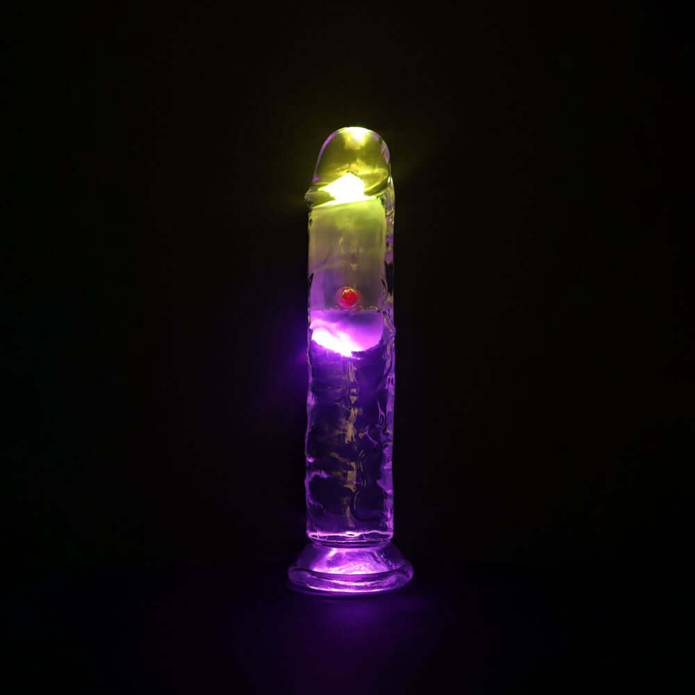 REALROCK 7'' No Balls Wireless Rechargeable LED Vibrating Dong - Clear with LED 20 cm USB Rechargeable Vibrating Dong with Remote