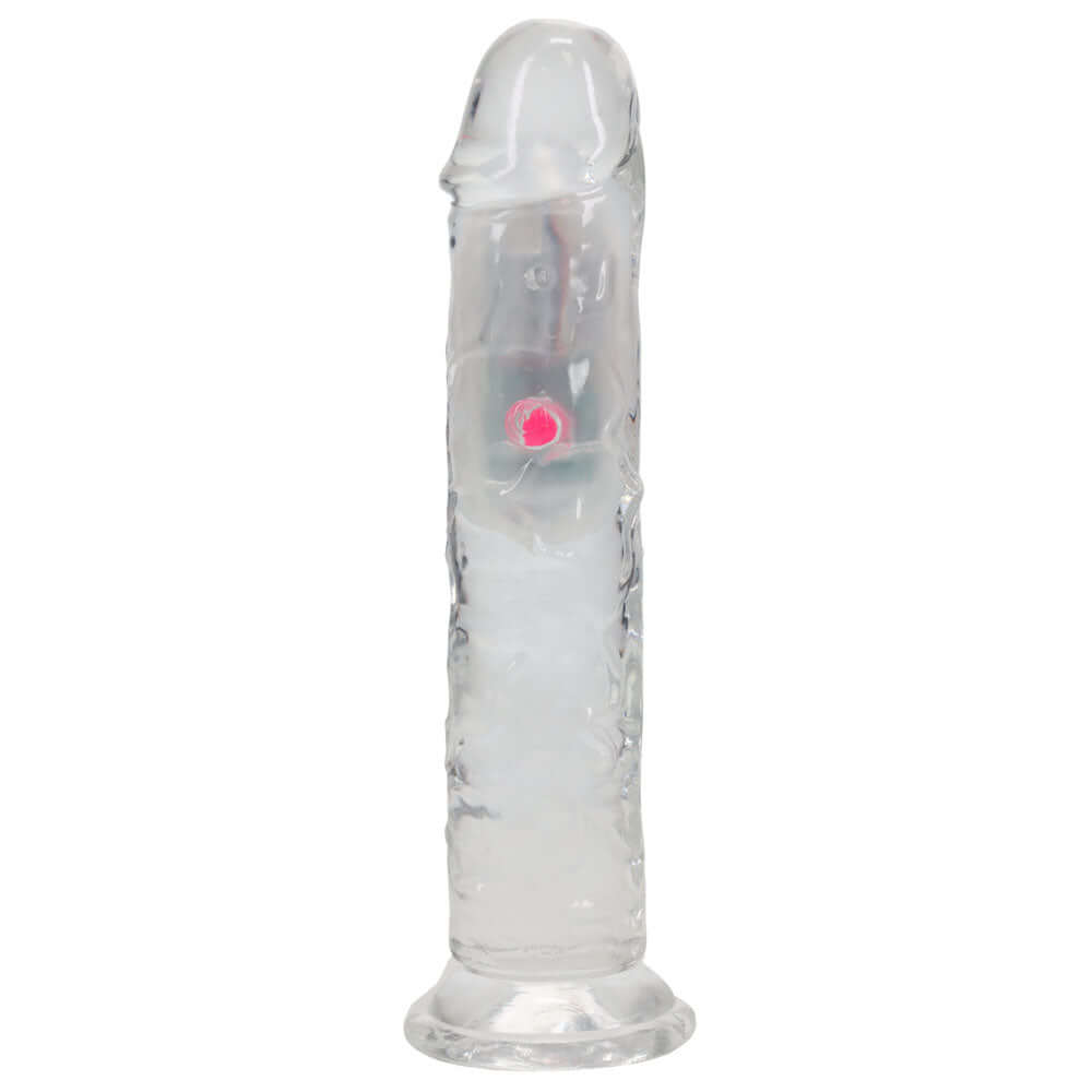 REALROCK 7'' No Balls Wireless Rechargeable LED Vibrating Dong - Clear with LED 20 cm USB Rechargeable Vibrating Dong with Remote