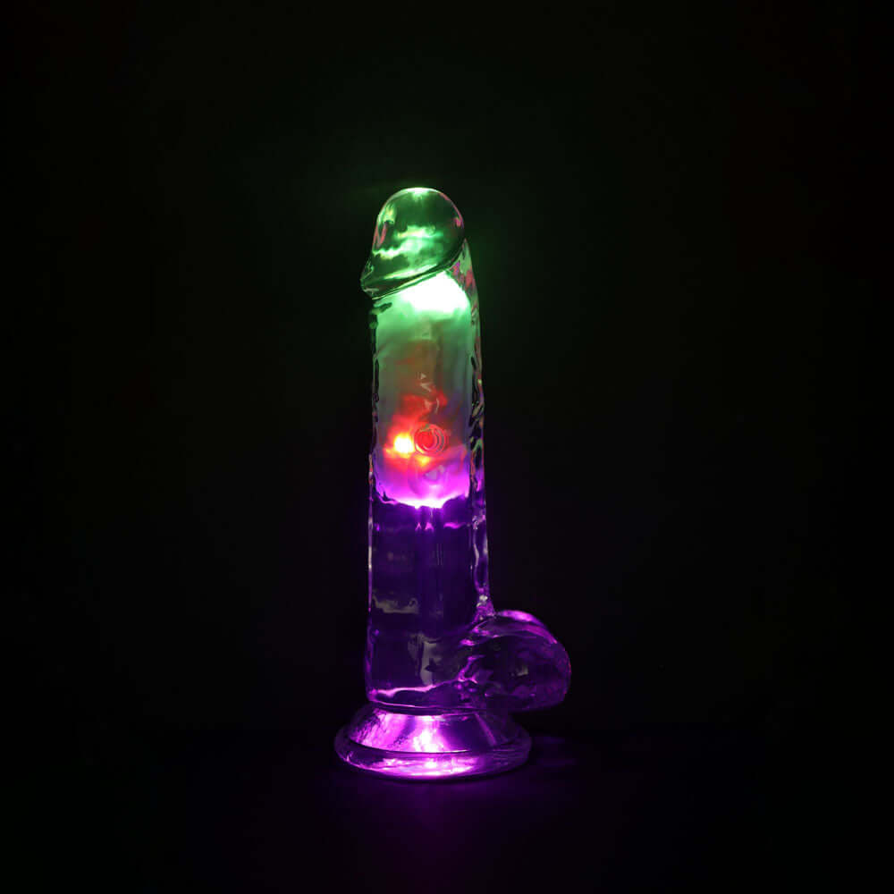 REALROCK 7'' with Balls Wireless Rechargeable LED Vibrating Dong - Clear with LED 19.5 cm USB Rechargeable Vibrating Dong with Remote