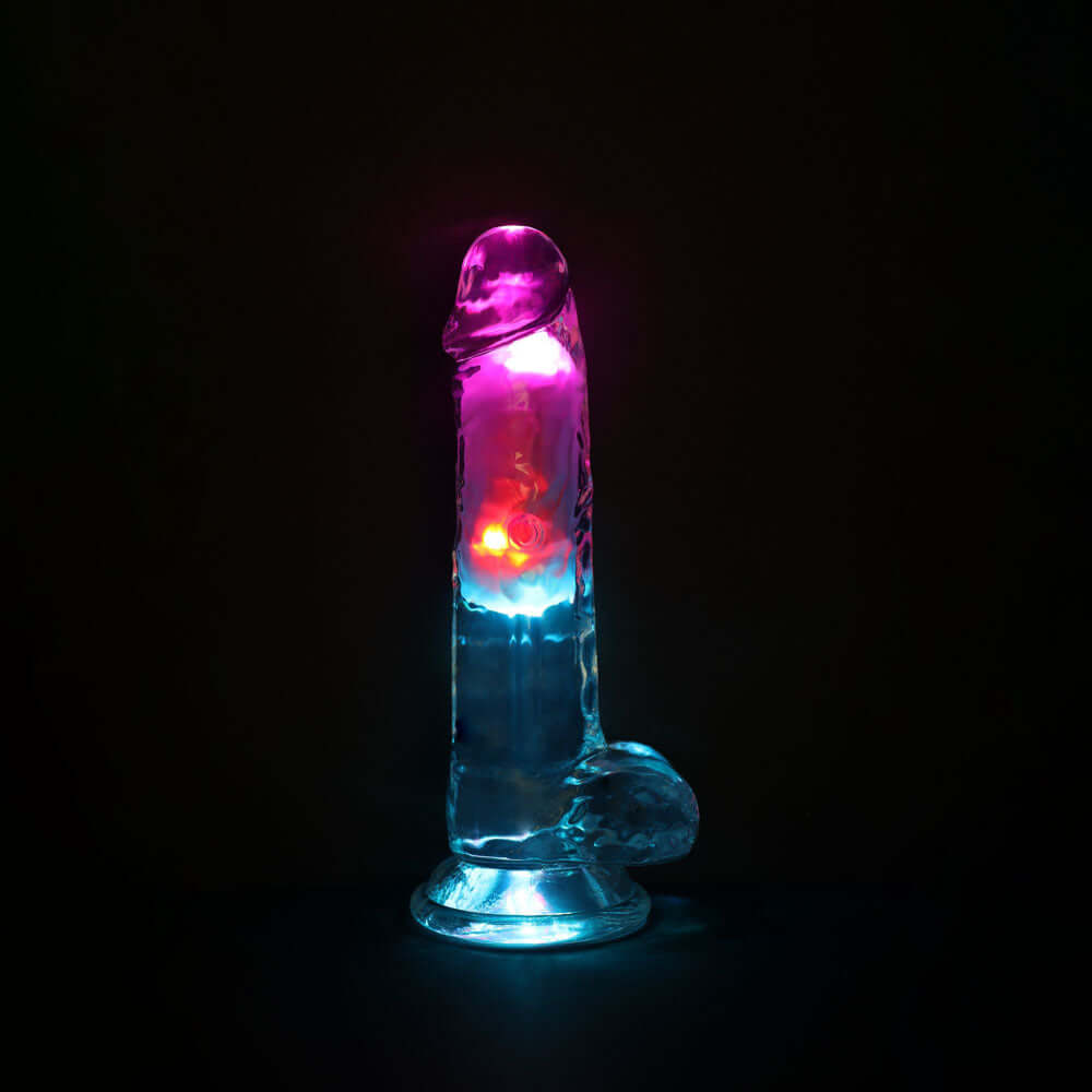 REALROCK 7'' with Balls Wireless Rechargeable LED Vibrating Dong - Clear with LED 19.5 cm USB Rechargeable Vibrating Dong with Remote