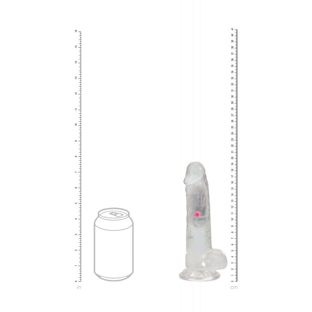 REALROCK 7'' with Balls Wireless Rechargeable LED Vibrating Dong - Clear with LED 19.5 cm USB Rechargeable Vibrating Dong with Remote