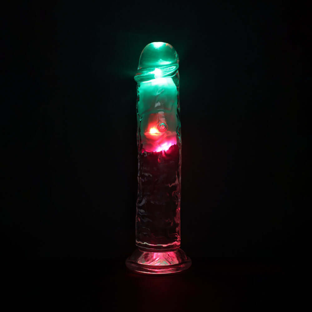 REALROCK 8'' No Balls Wireless Rechargeable LED Vibrating Dong - Clear with LED 22 cm USB Rechargeable Vibrating Dong with Remote