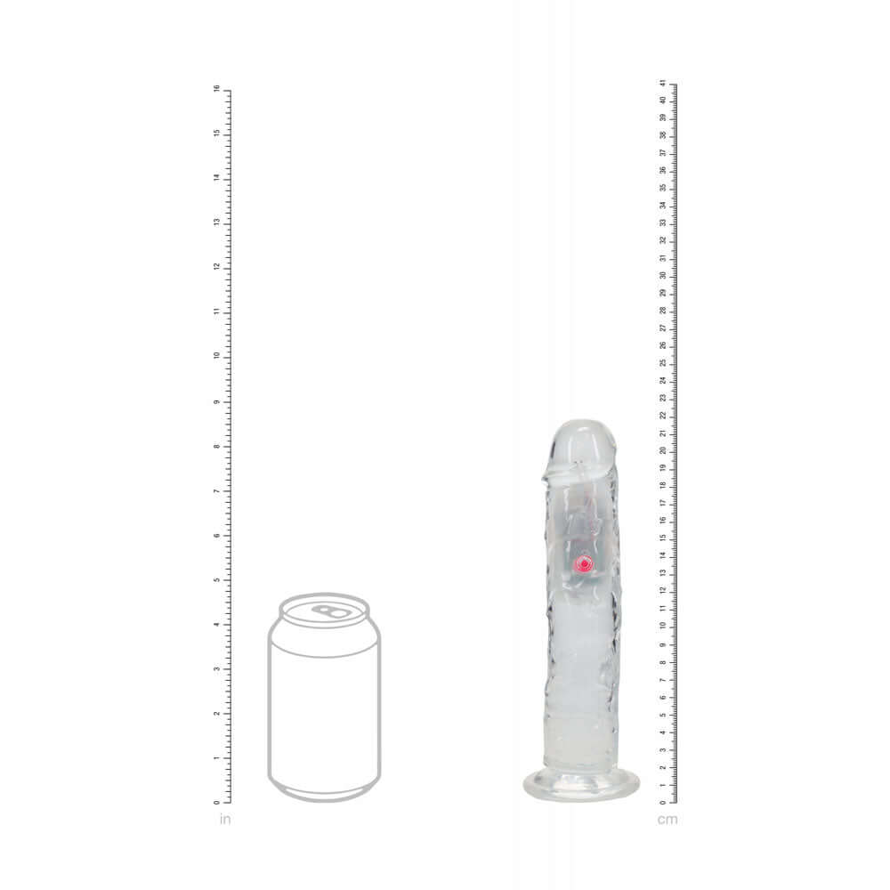 REALROCK 8'' No Balls Wireless Rechargeable LED Vibrating Dong - Clear with LED 22 cm USB Rechargeable Vibrating Dong with Remote