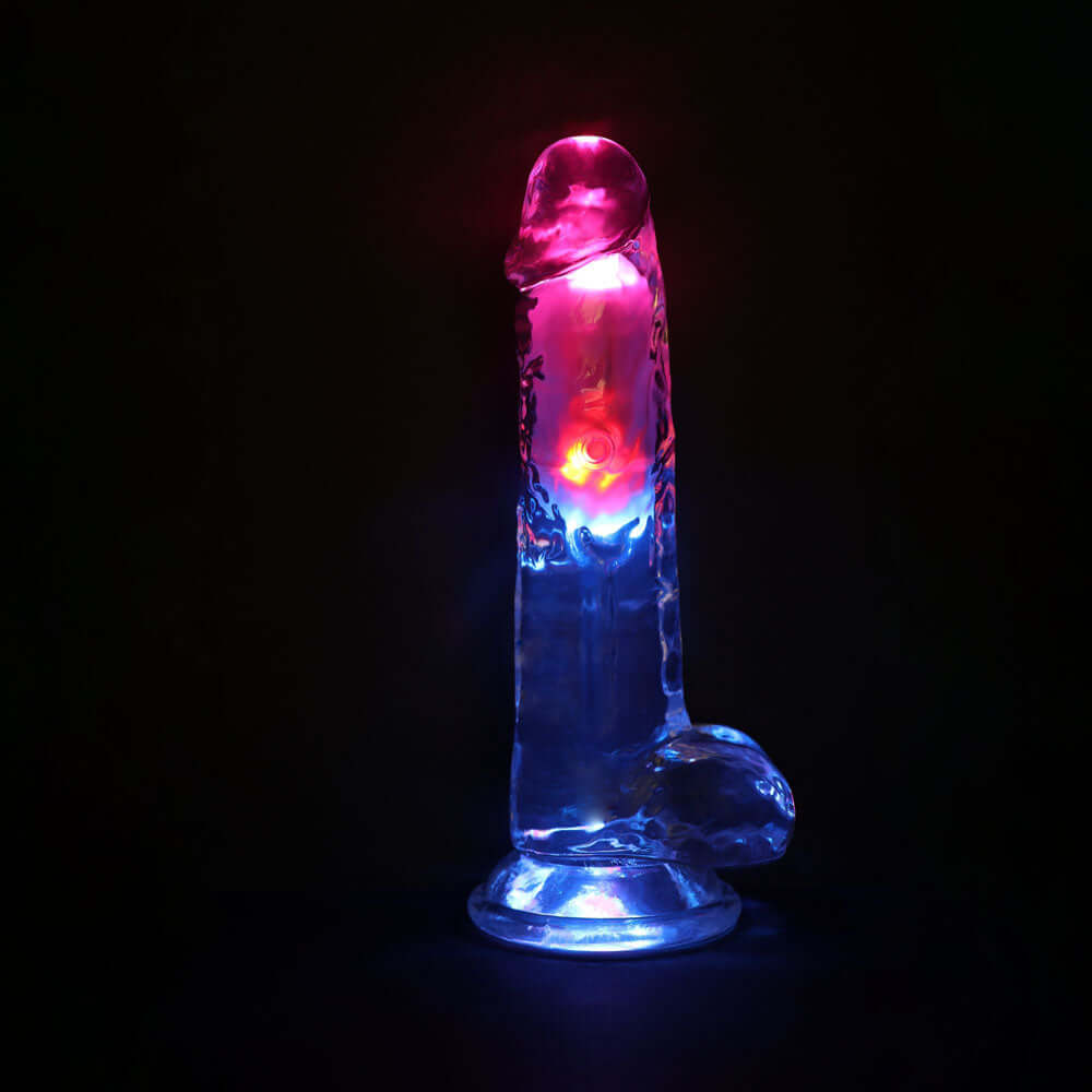 REALROCK 8'' with Balls Wireless Rechargeable LED Vibrating Dong - Clear with LED 22.5 cm USB Rechargeable Vibrating Dong with Remote