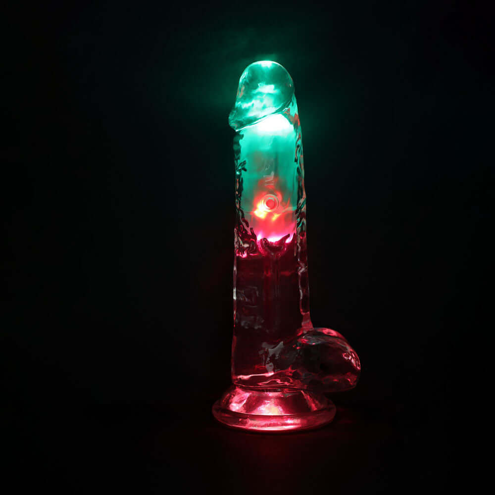 REALROCK 8'' with Balls Wireless Rechargeable LED Vibrating Dong - Clear with LED 22.5 cm USB Rechargeable Vibrating Dong with Remote