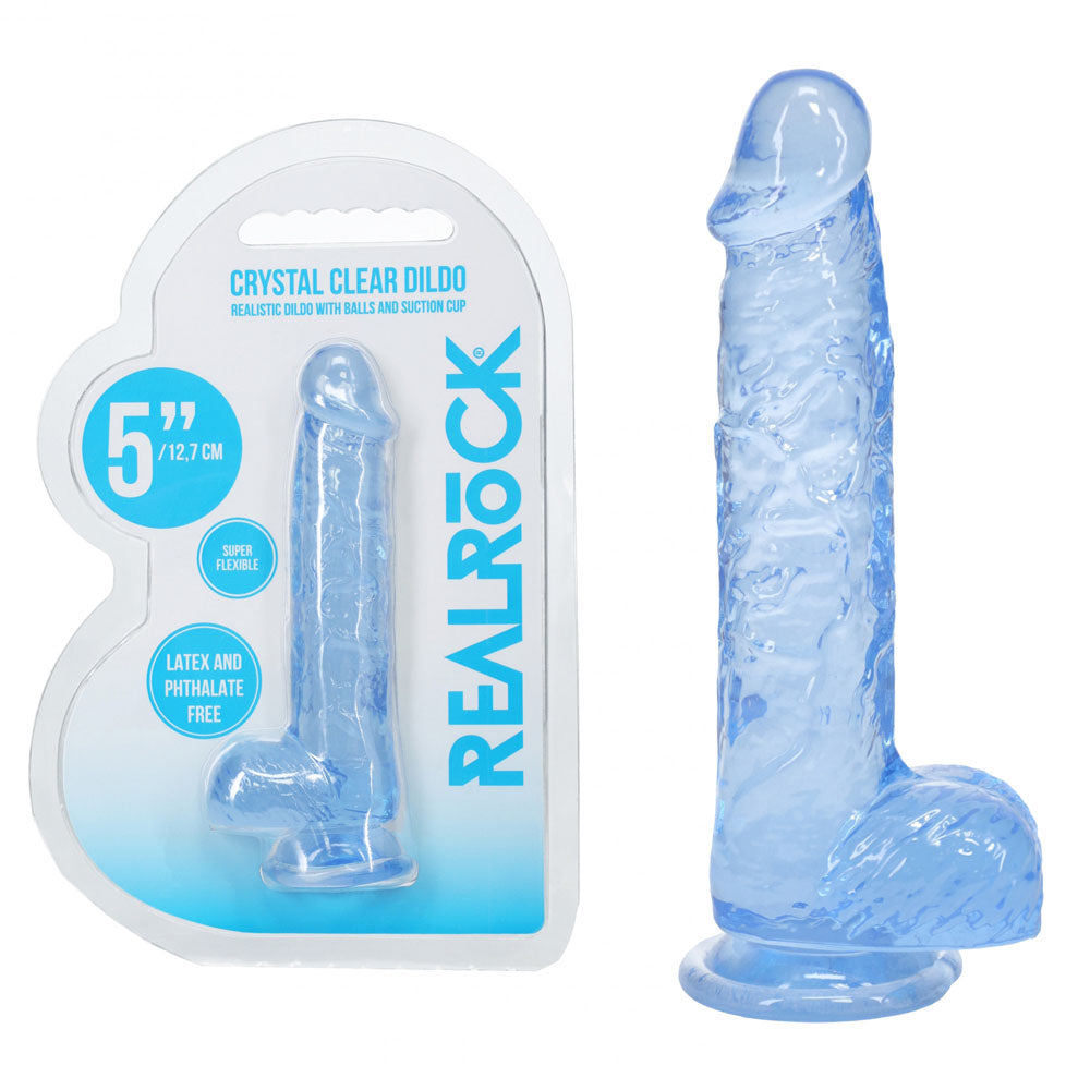 REALROCK 5'' Crystal Clear Dildo with Balls - Blue - Clear Blue 14.7 cm Dong