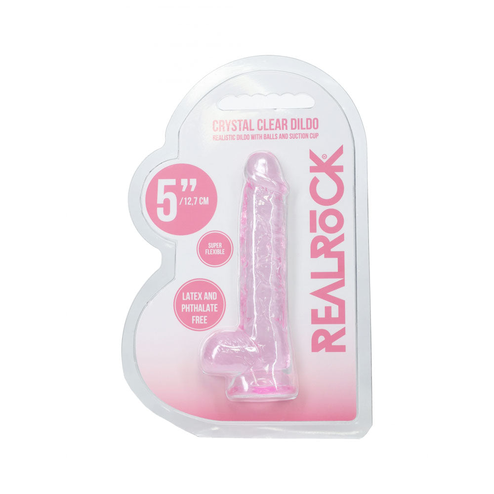 REALROCK 5'' Crystal Clear Dildo with Balls - Pink - Clear Pink 14.7 cm Dong