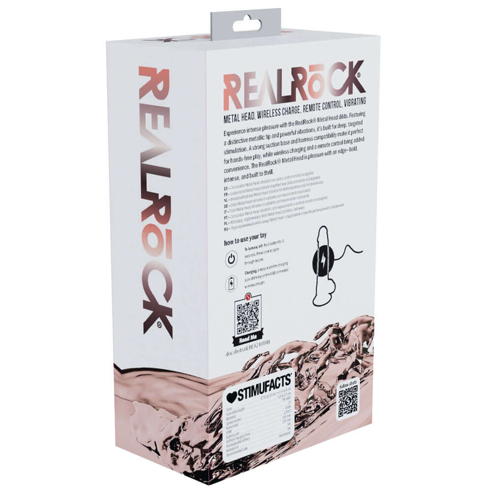 REALROCK Metal Head 7'' Rechargeable Dildo - Tan - Tan 19 cm USB Rechargeable Vibrating Dildo with Metal Head and Wireless Remote