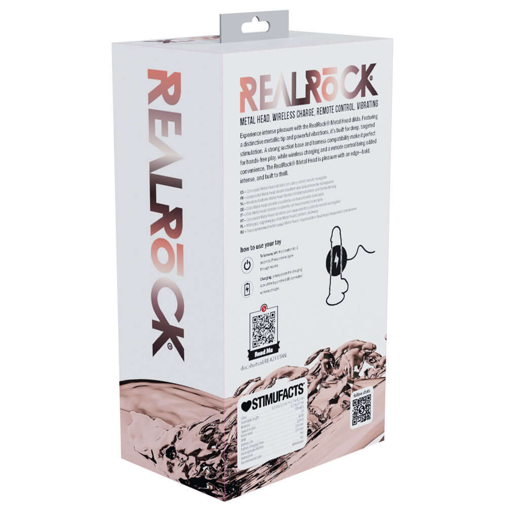 REALROCK Metal Head 8'' Rechargeable Dildo - Tan - Tan 22 cm USB Rechargeable Vibrating Dildo with Metal Head and Wireless Remote