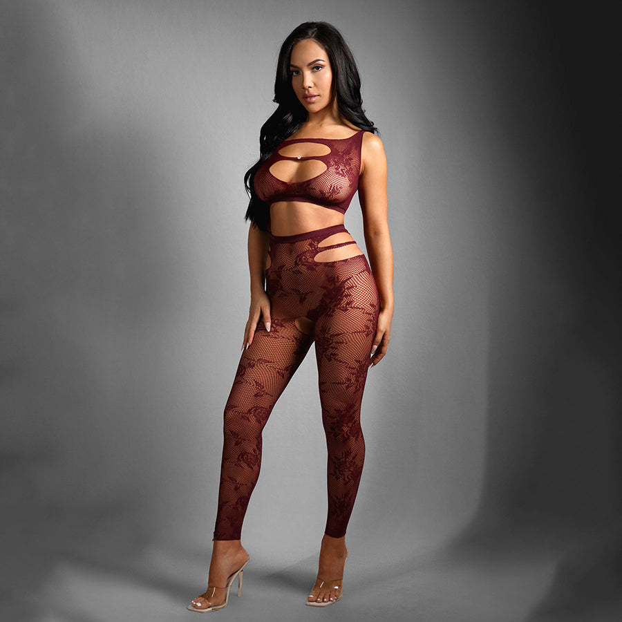 SHEER FANTASY UNDIVIDED ATTENTION Burgundy One Size