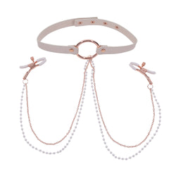 Sex & Mischief Peaches n CreaMe Collar with Nipple Clamps - Peach Nipple Restraints