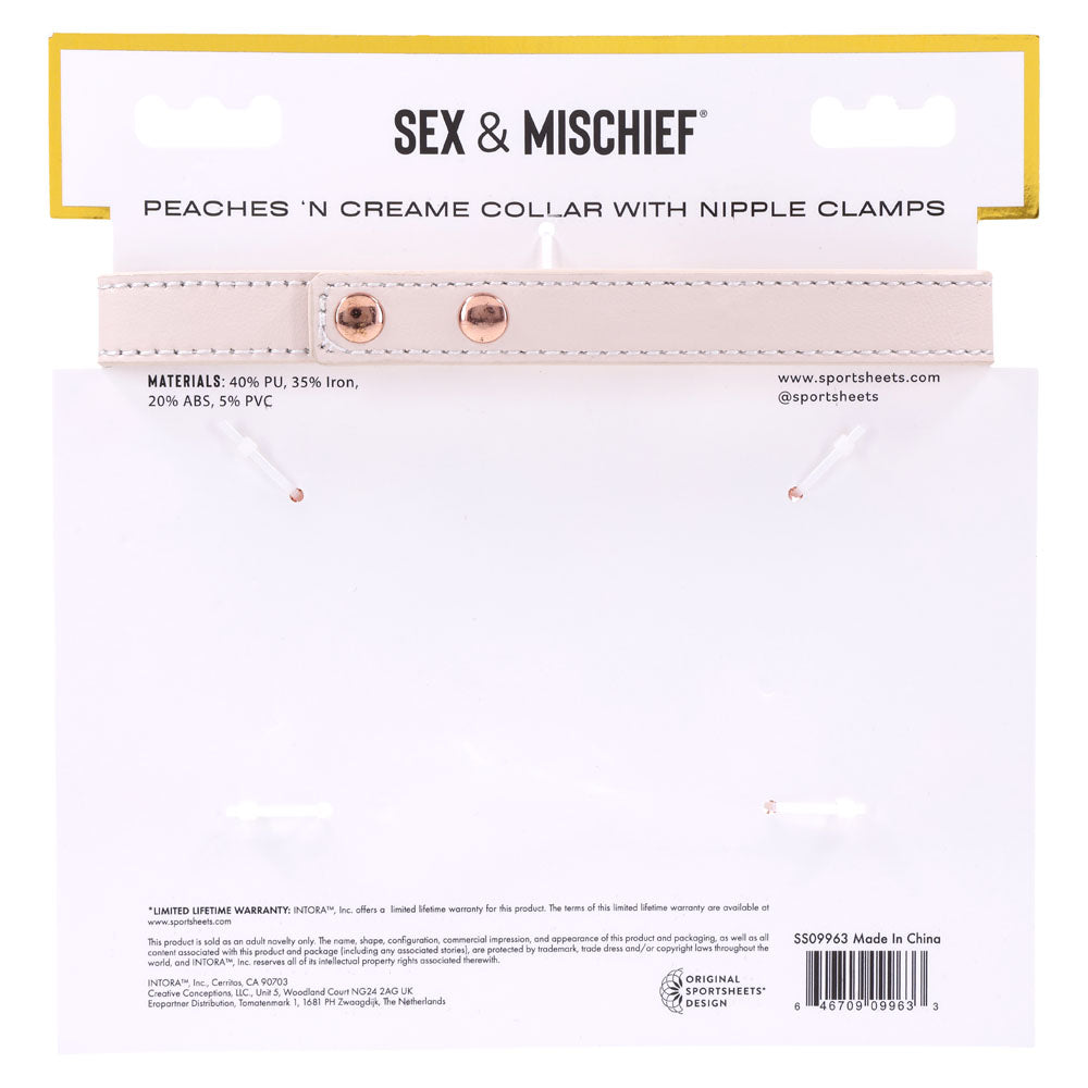 Sex & Mischief Peaches n CreaMe Collar with Nipple Clamps - Peach Nipple Restraints