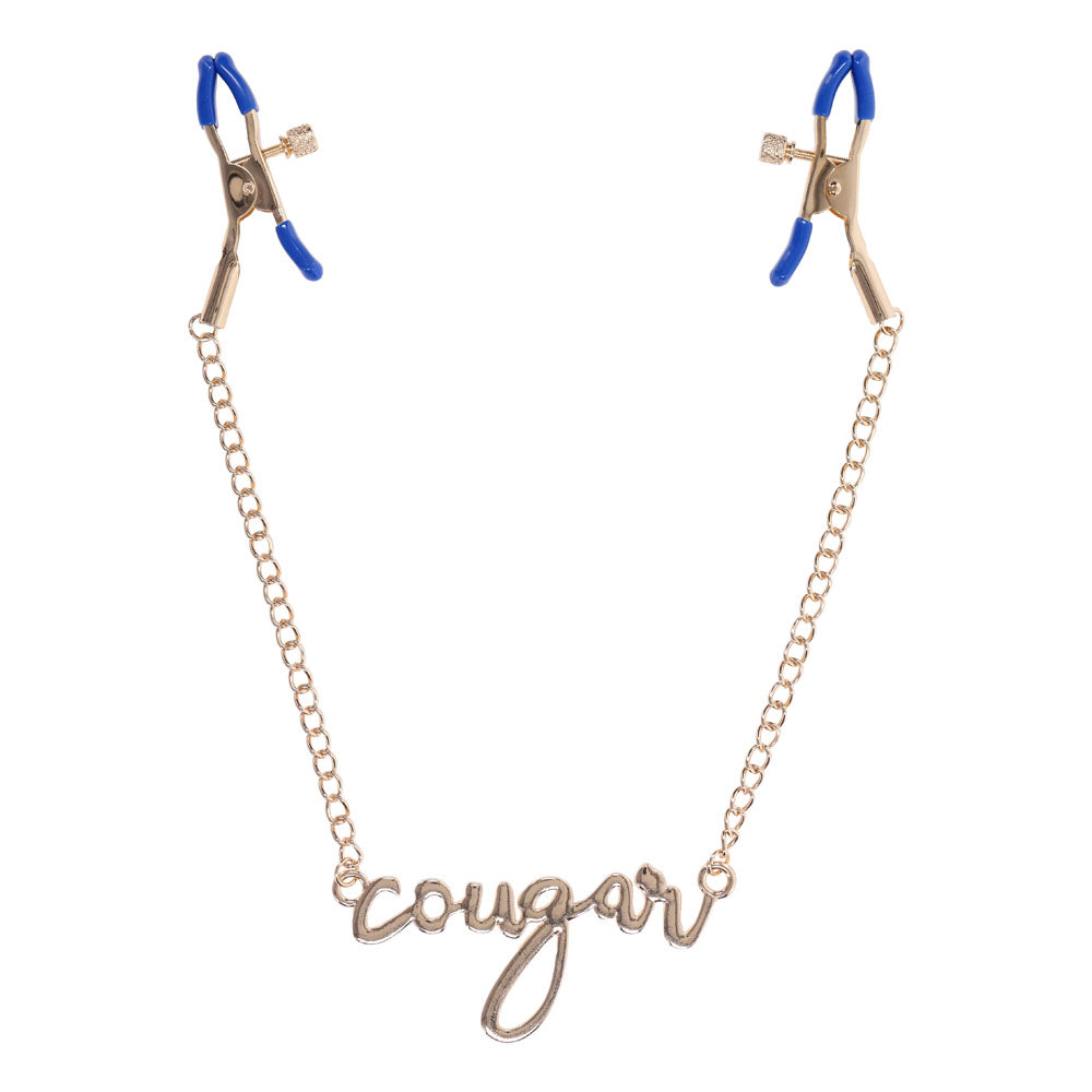 Sex & Mischief Cougar Nipple Clamps - Gold with 33 cm Chain