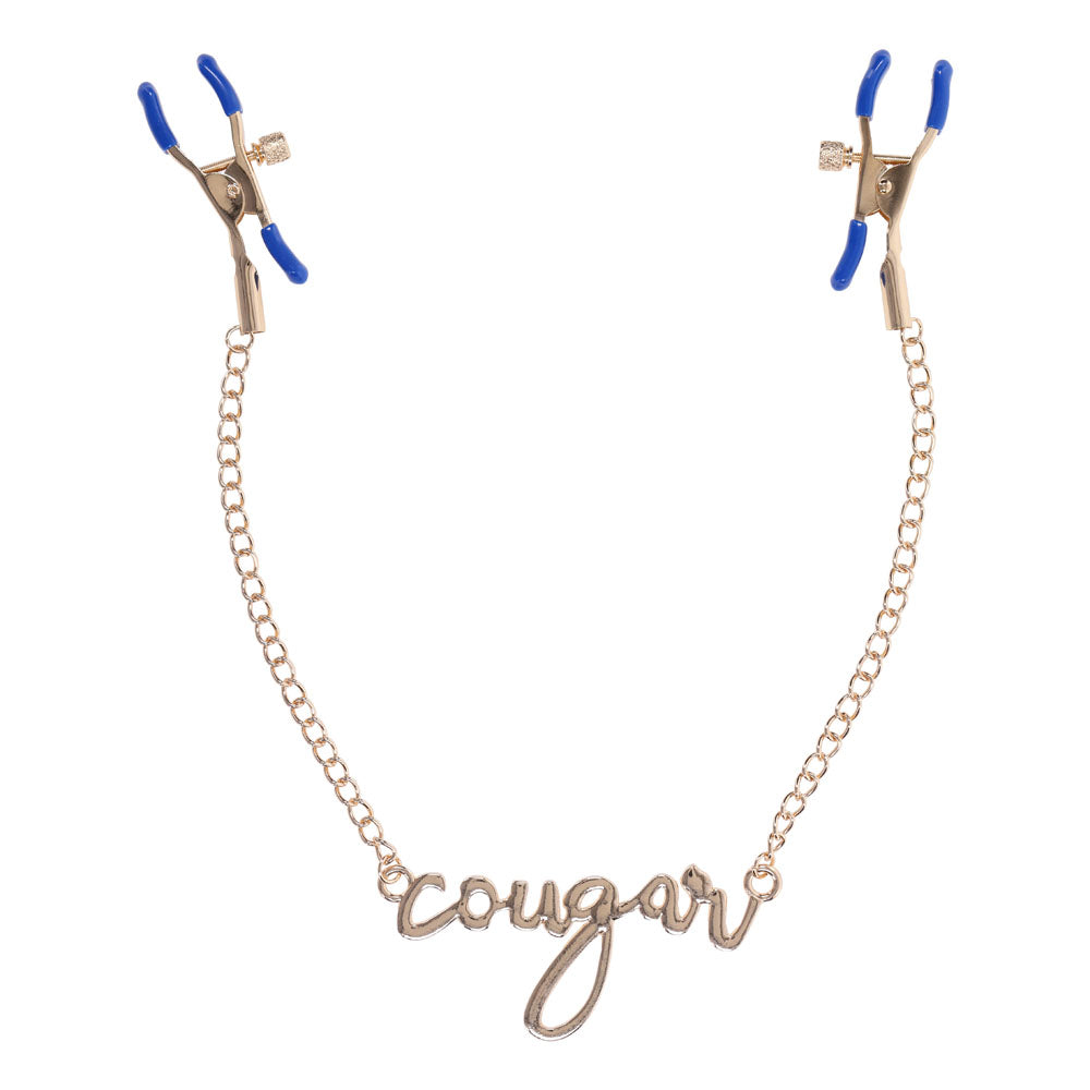 Sex & Mischief Cougar Nipple Clamps - Gold with 33 cm Chain