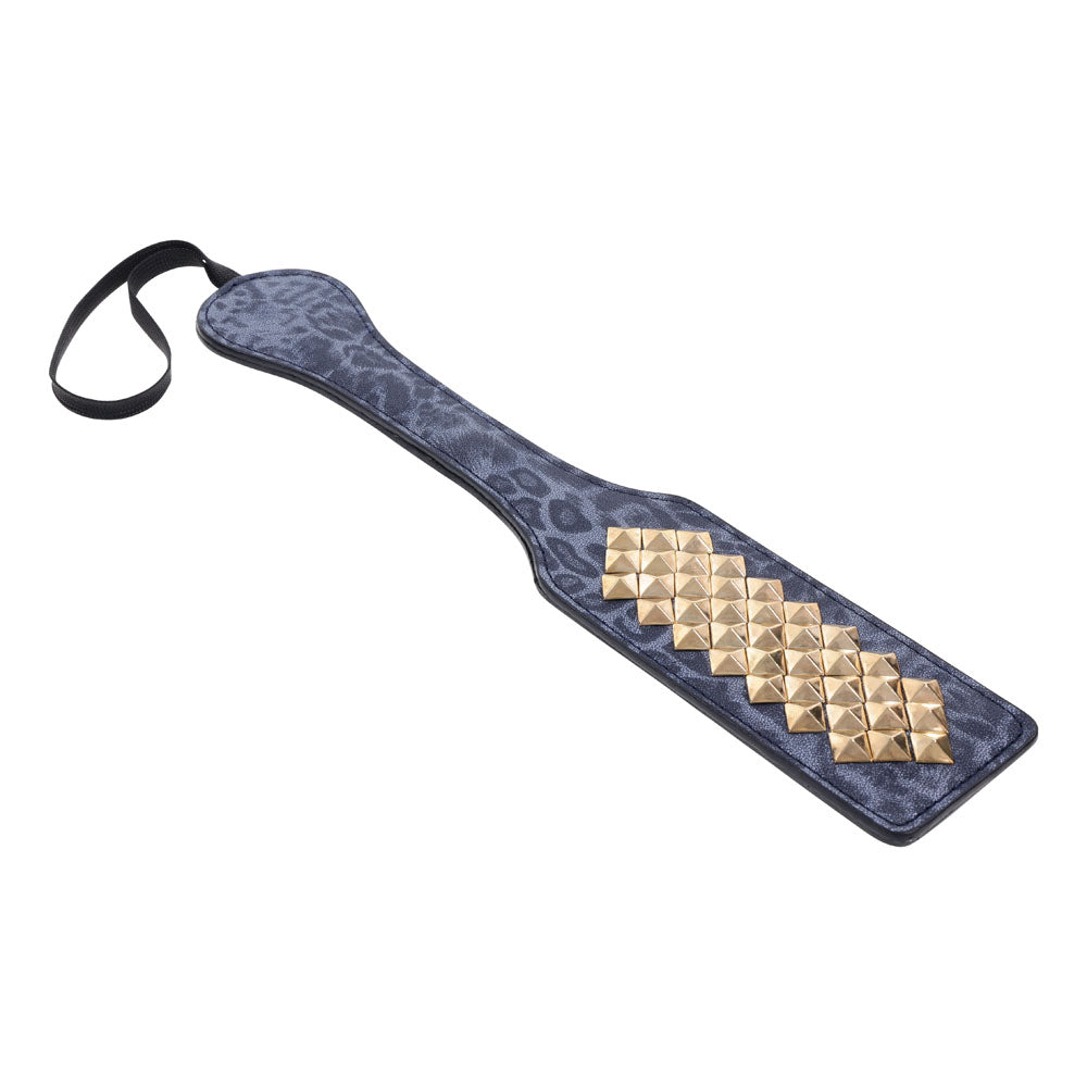 Sex & Mischief Cougar Studded Paddle - Navy Blue Paddle with Gold Studs