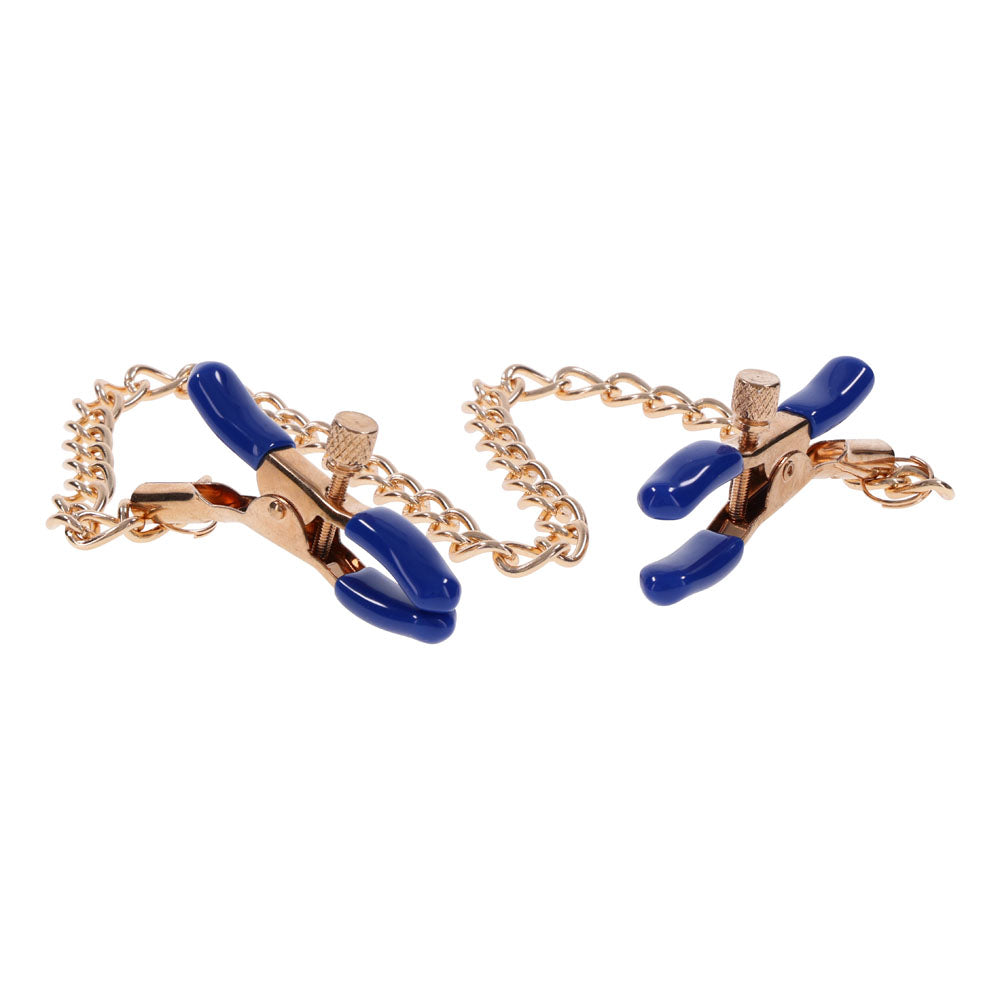 Sex & Mischief Cougar Chained Nipple Clamps - Gold