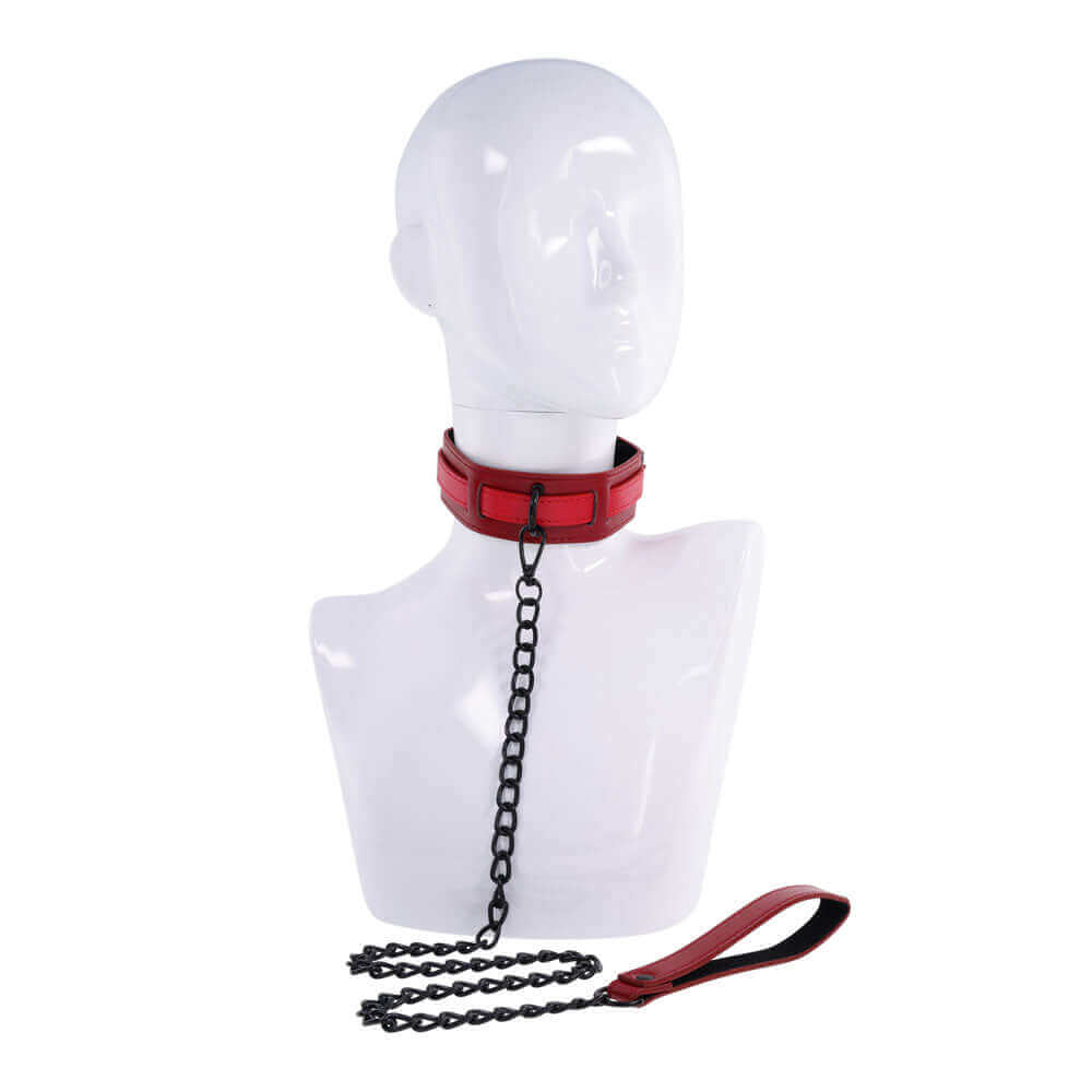 S&M Exs & Ohs Collar and Leash - Red Neck Restraint