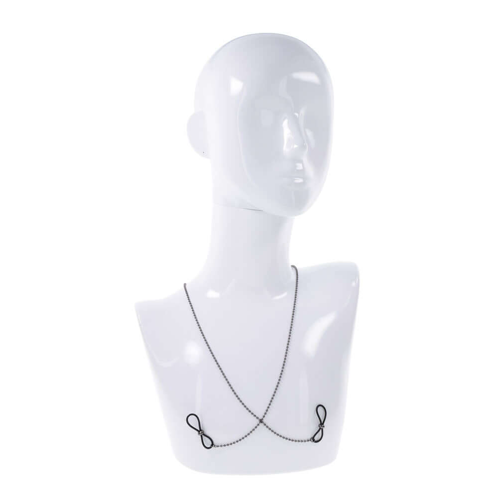 S&M Exs & Ohs Body Jewelry with Nipple Ties - Metal Chain with Nipple Ties
