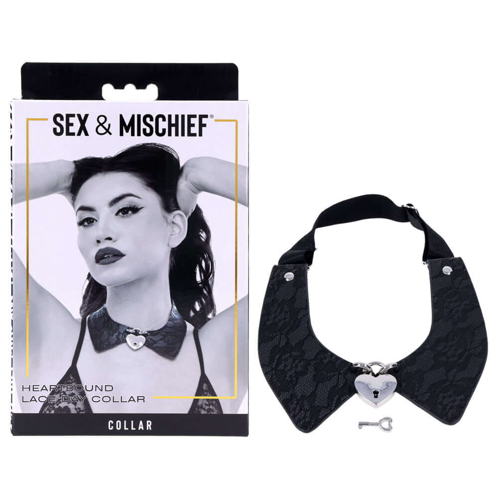 Sex & Mischief Heartbound Lace Day Collar - Black Submission Collar