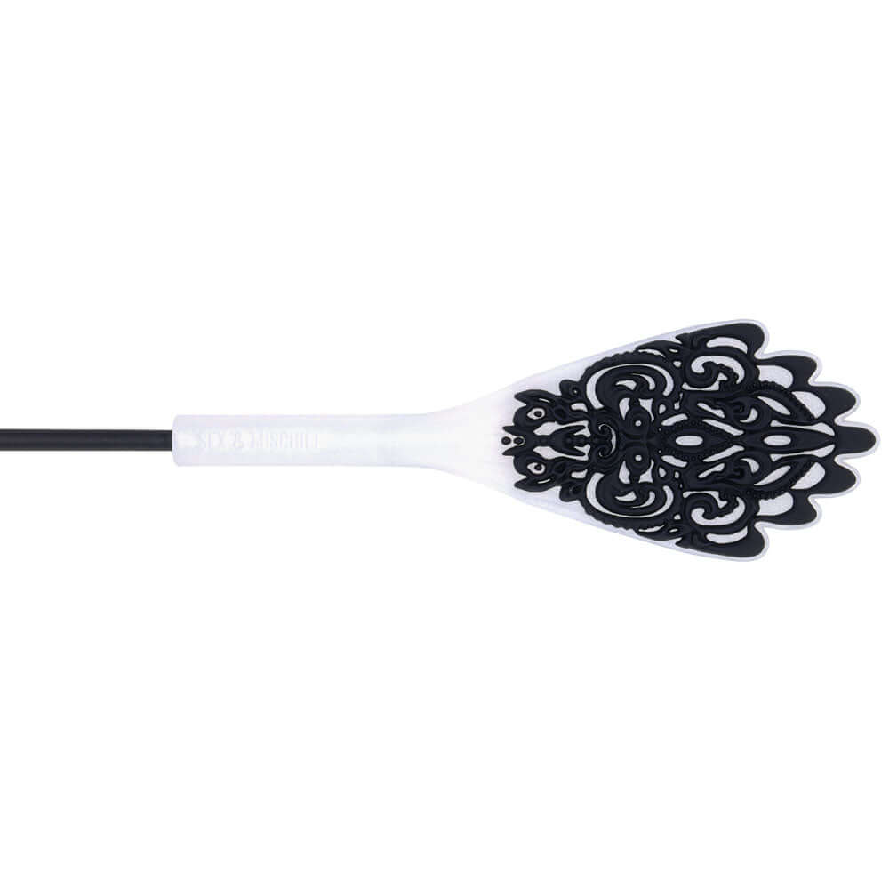 Sex & Mischief Lace Silicone Crop - Black/White 50 cm Crop Whip
