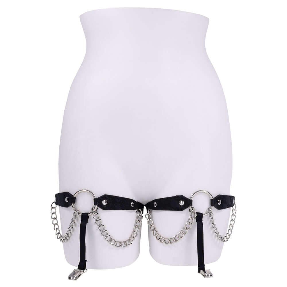Sex & Mischief Chain Lace Garters - Black/Metal Garters