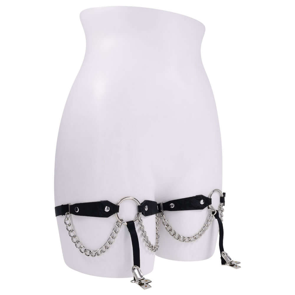 Sex & Mischief Chain Lace Garters - Black/Metal Garters