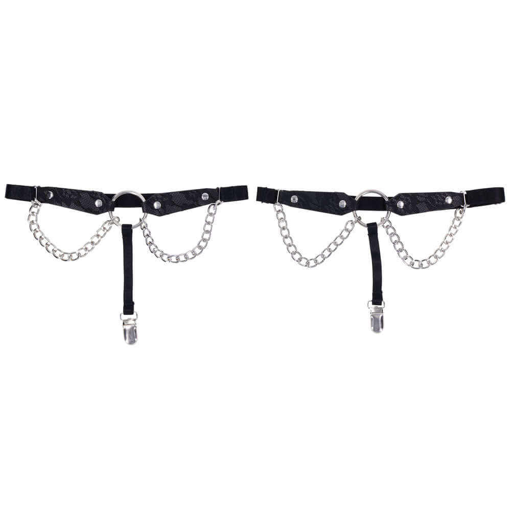 Sex & Mischief Chain Lace Garters - Black/Metal Garters