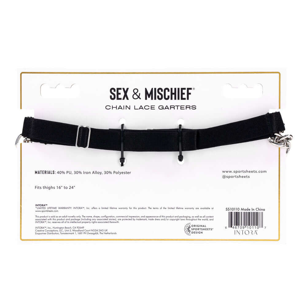 Sex & Mischief Chain Lace Garters - Black/Metal Garters