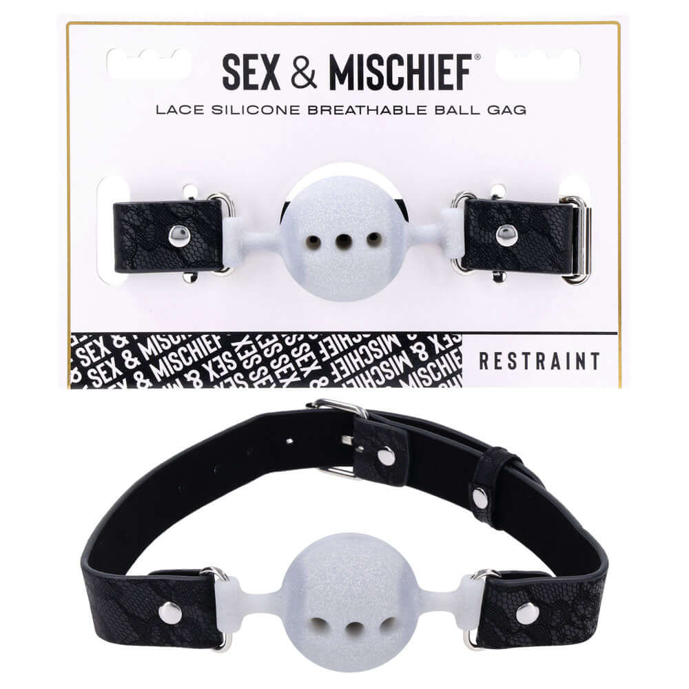 Sex & Mischief Lace Silicone Breathable Ball Gag - Black/Grey Mouth Restraint