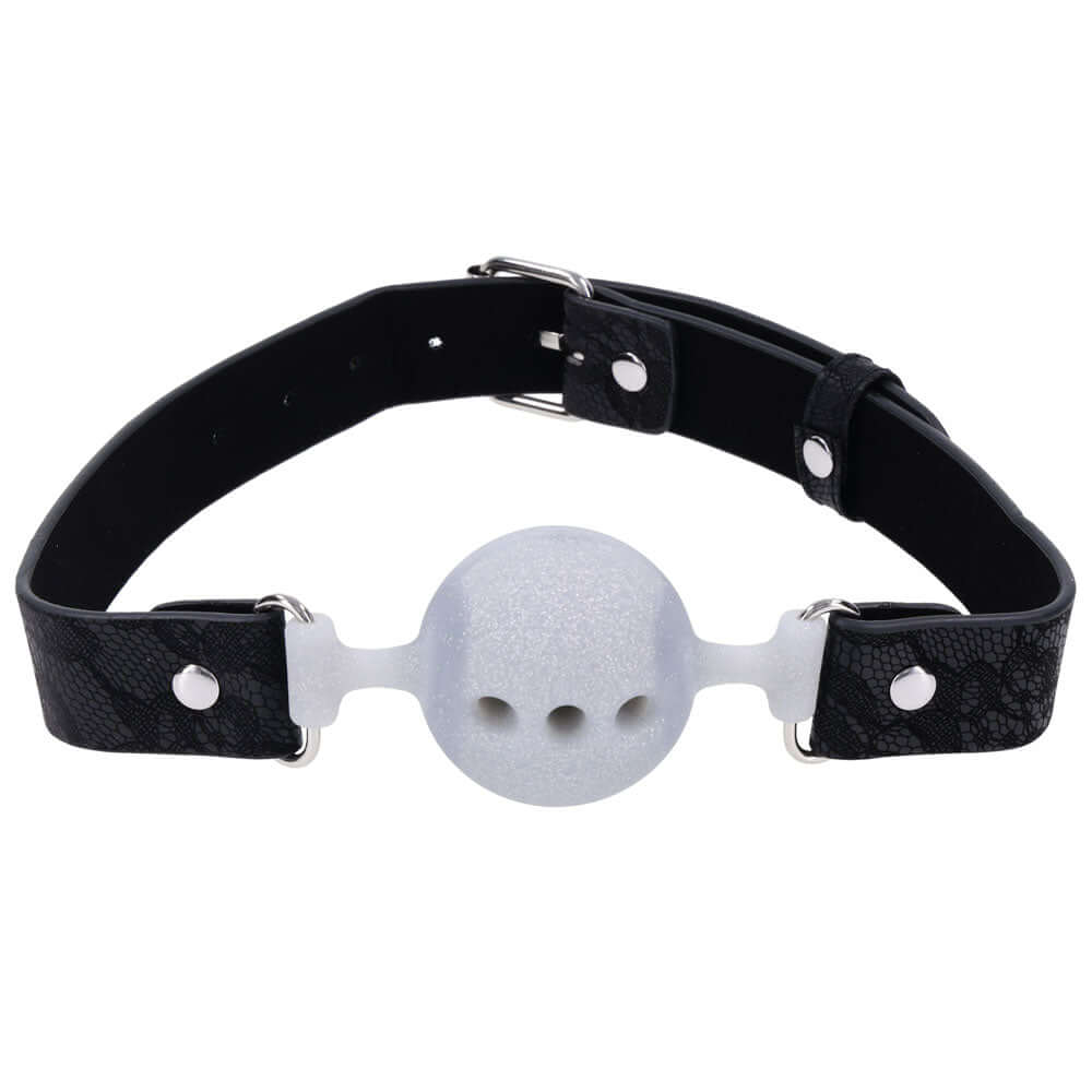 Sex & Mischief Lace Silicone Breathable Ball Gag - Black/Grey Mouth Restraint