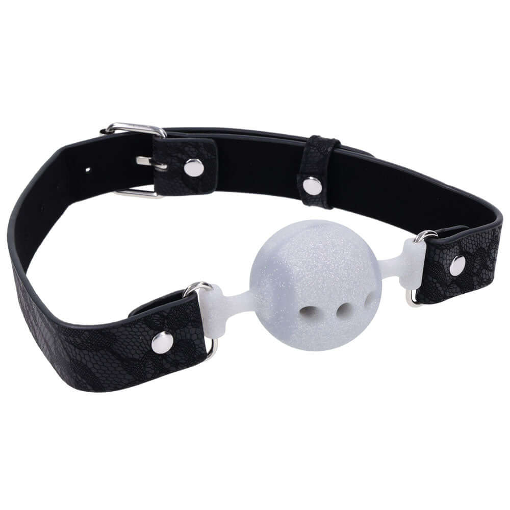 Sex & Mischief Lace Silicone Breathable Ball Gag - Black/Grey Mouth Restraint