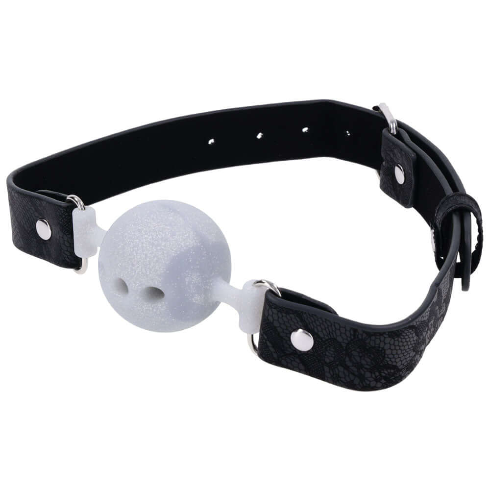 Sex & Mischief Lace Silicone Breathable Ball Gag - Black/Grey Mouth Restraint