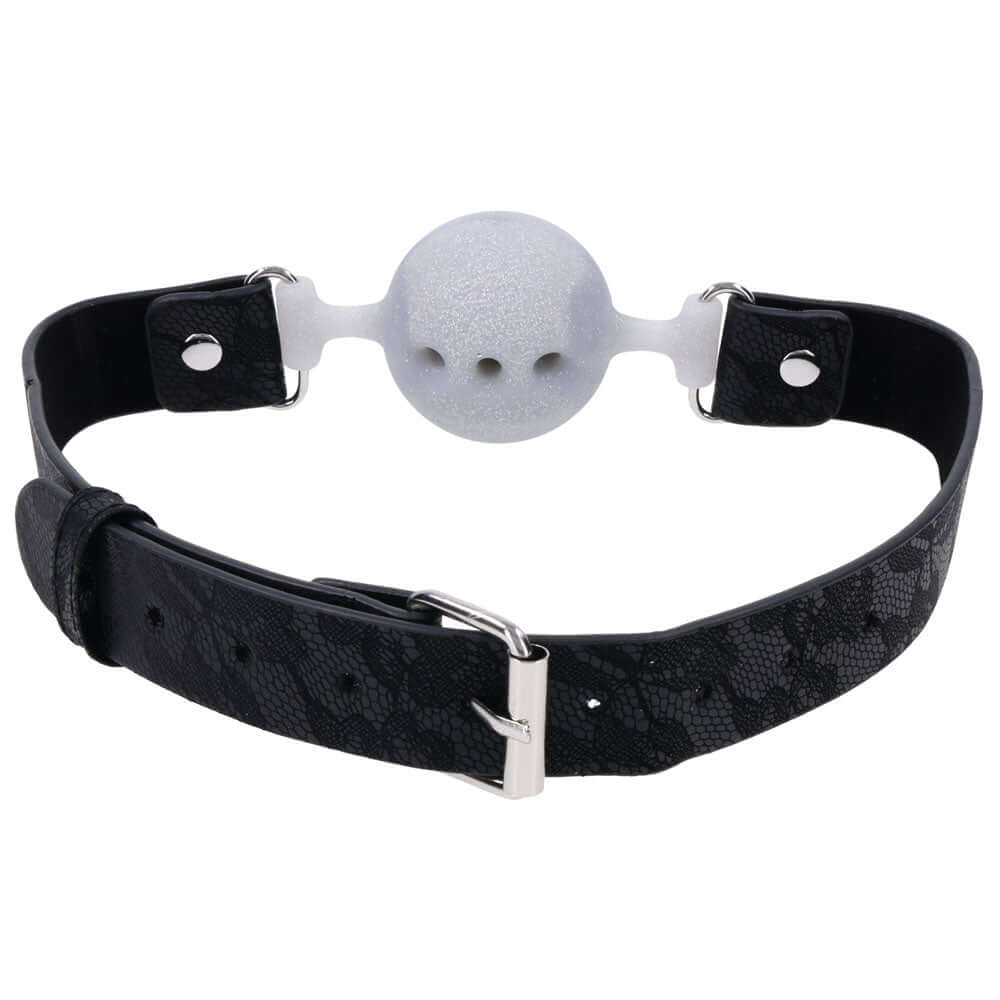 Sex & Mischief Lace Silicone Breathable Ball Gag - Black/Grey Mouth Restraint