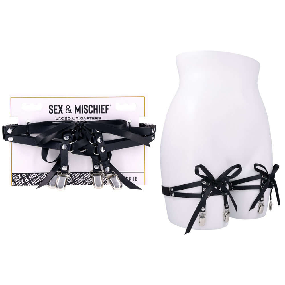 Sex & Mischief Laced Up Garters - Black Garters