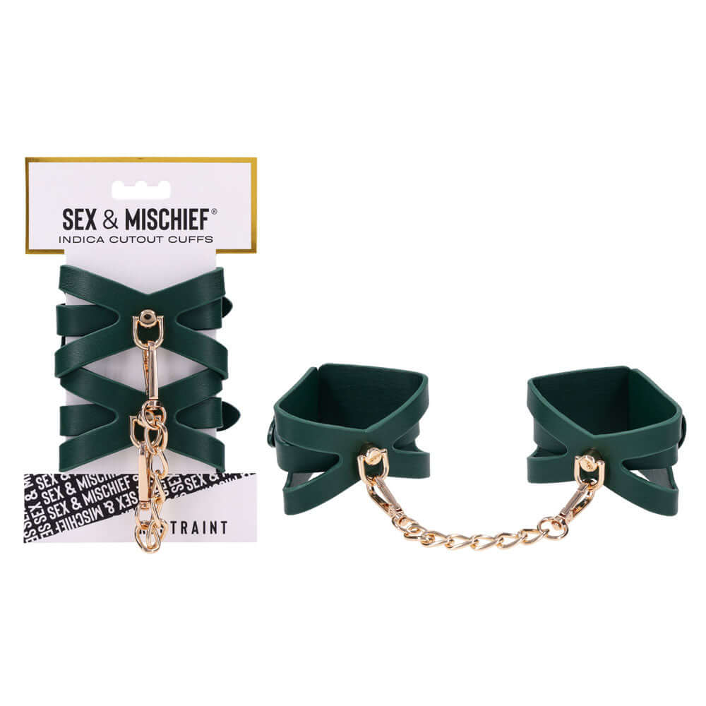 Sex & Mischief Indica Cutout Cuffs - Green/Gold Restraints