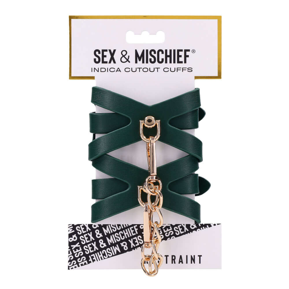 Sex & Mischief Indica Cutout Cuffs - Green/Gold Restraints