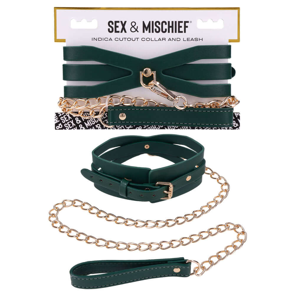 Sex & Mischief Indica Cutout Collar and Leash - Green/Gold Restraint