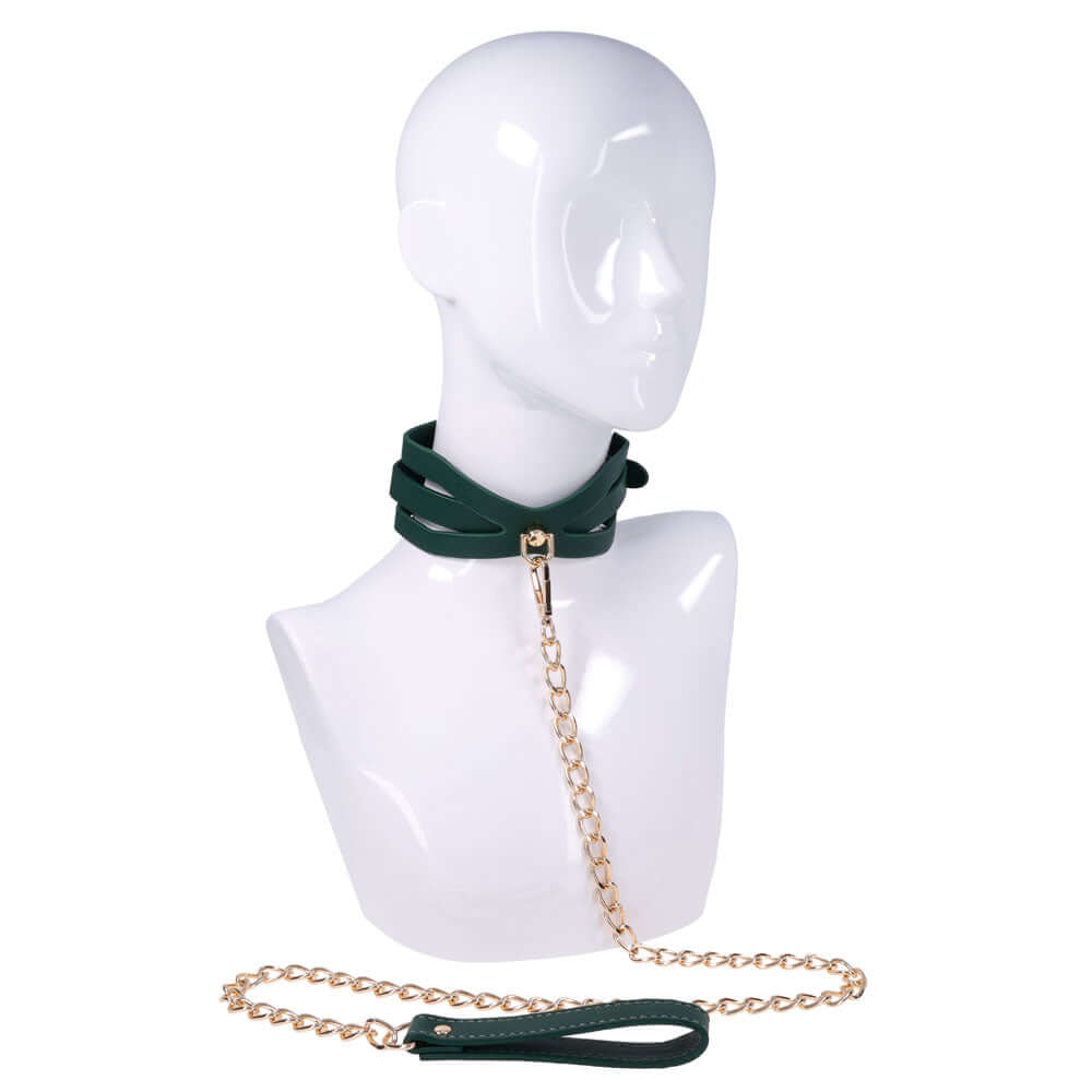 Sex & Mischief Indica Cutout Collar and Leash - Green/Gold Restraint