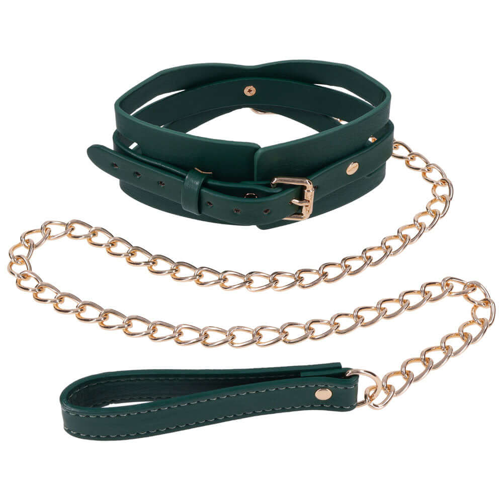 Sex & Mischief Indica Cutout Collar and Leash - Green/Gold Restraint