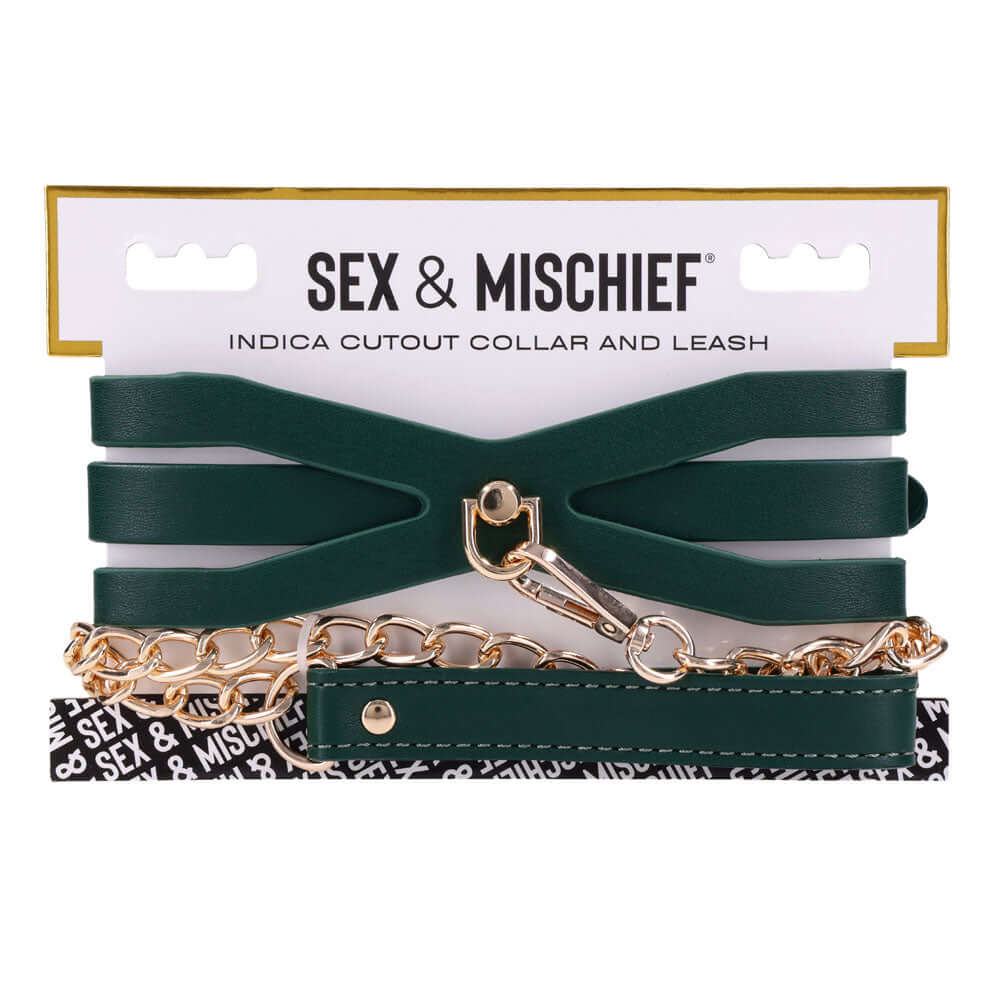 Sex & Mischief Indica Cutout Collar and Leash - Green/Gold Restraint