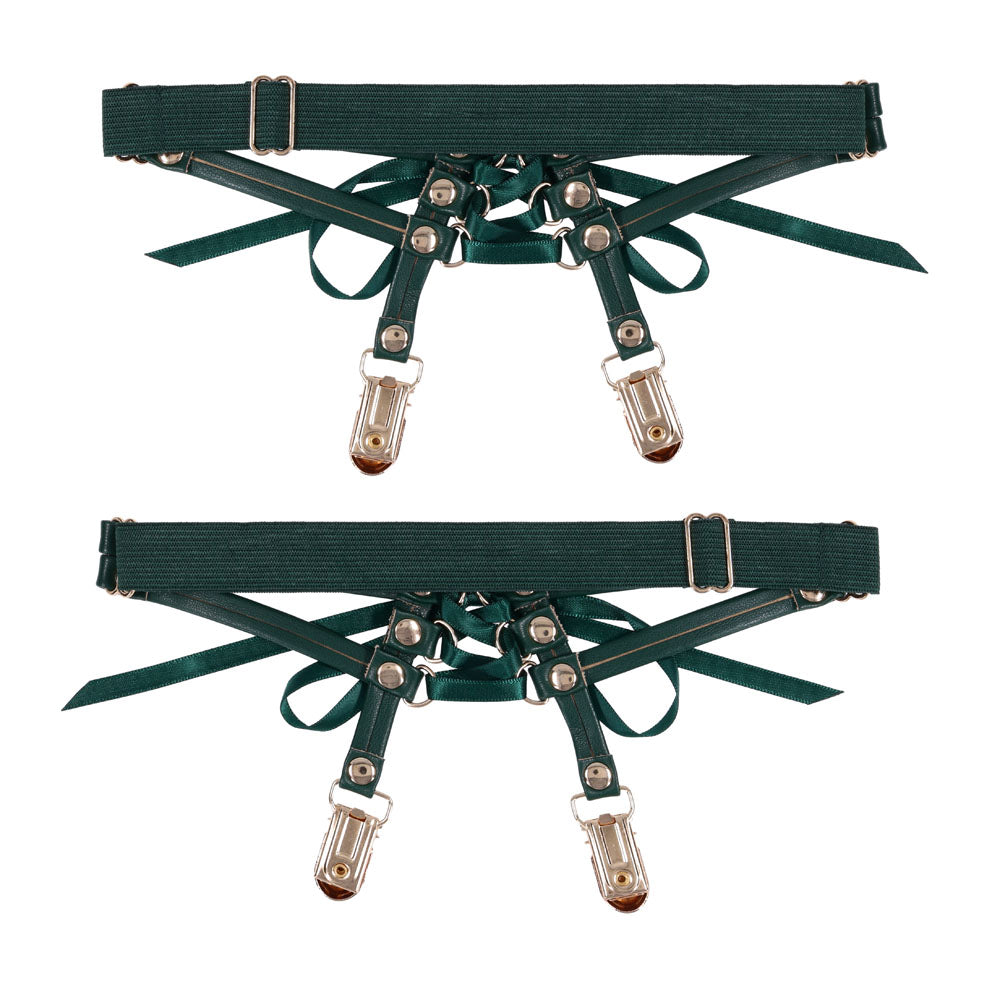 Sex & Mischief Indica Laced Up Garters - Green/Gold Garters - Set of 2