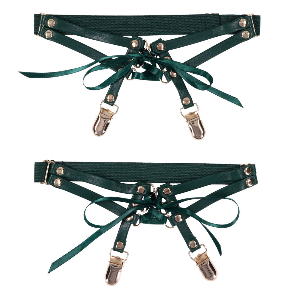 Sex & Mischief Indica Laced Up Garters - Green/Gold Garters - Set of 2