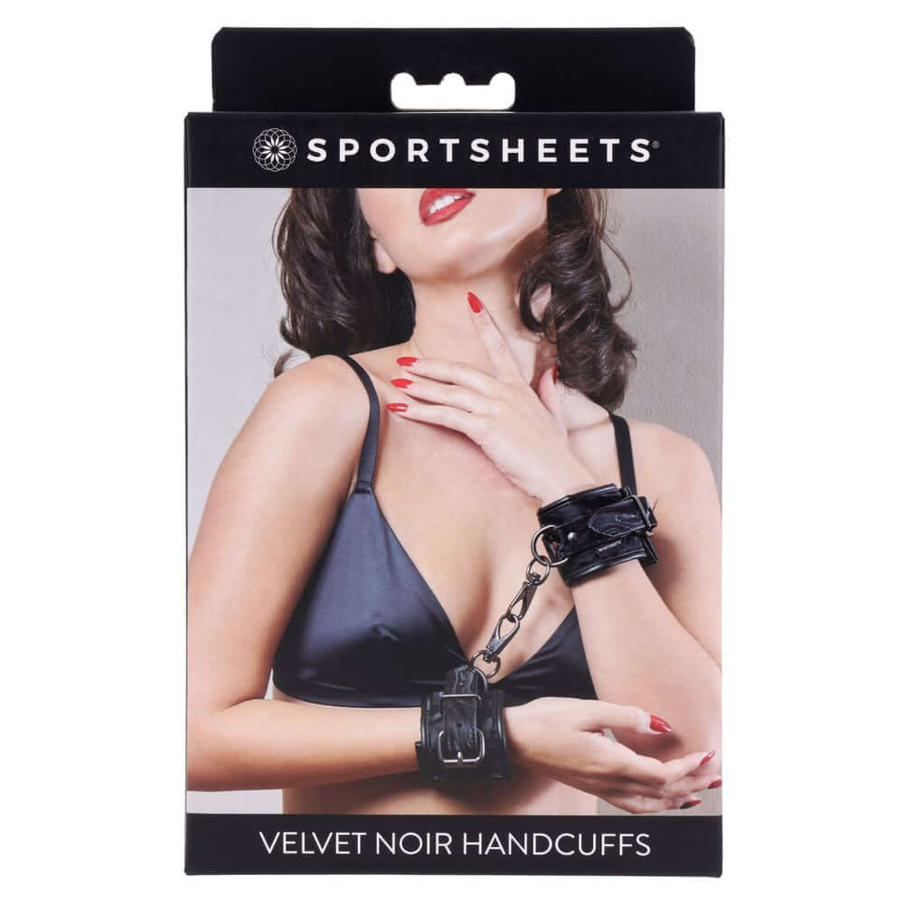 SPORTSHEETS Velvet Noir Handcuffs - Black Adjustable Cuff Restraints