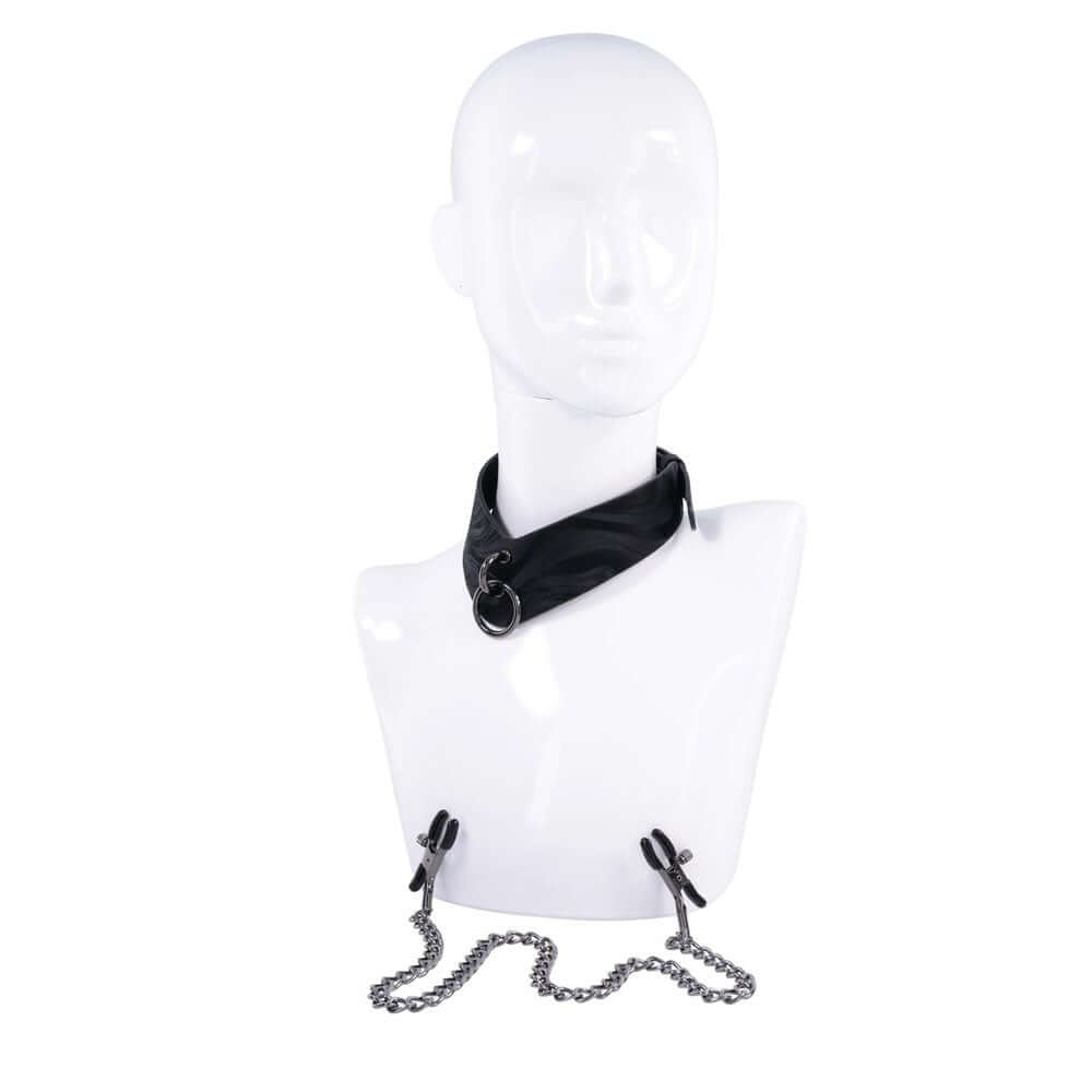 SPORTSHEETS Velvet Noir Collar & Removable Clamps - Black Neck & Nipple Restraints