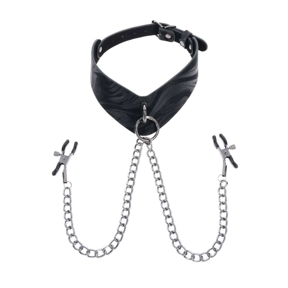 SPORTSHEETS Velvet Noir Collar & Removable Clamps - Black Neck & Nipple Restraints