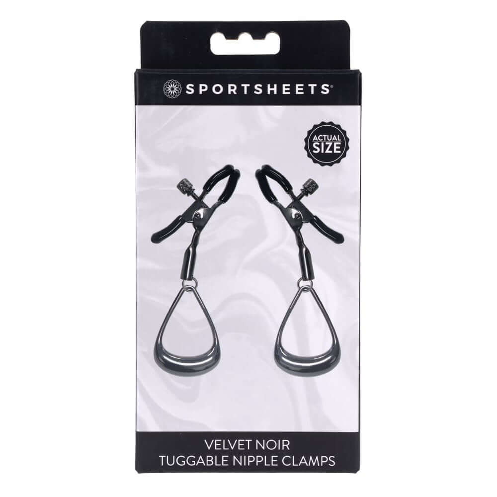 SPORTSHEETS Velvet Noir Tuggable Nipple Clamps - Gunmetal Adjustable Nipple Restraints