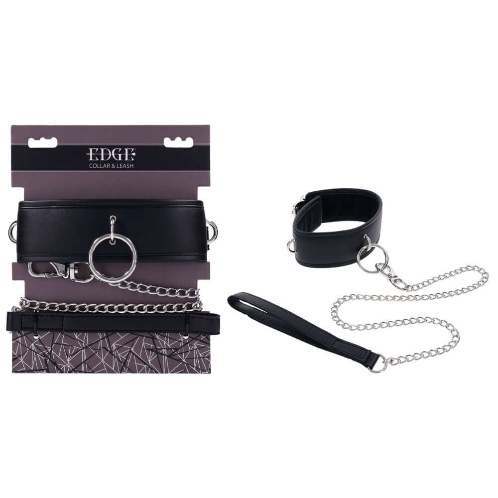 EDGE Collar & Leash - Black Neck Restraint with Heavy Duty Metal Leash