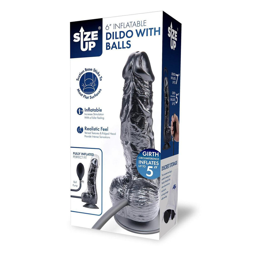 Size Up 6 Inch Inflatable Dildo with Balls - Black 17.8 cm Inflatable Dong