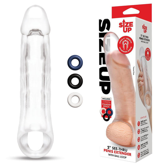 Size Up 2 Inch See-Thru Penis Extender with Ball Loop Clear 5 cm