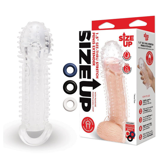 Size Up 1.5 Inch See-Thru Stretch Penis Extender Clear 3.8 cm